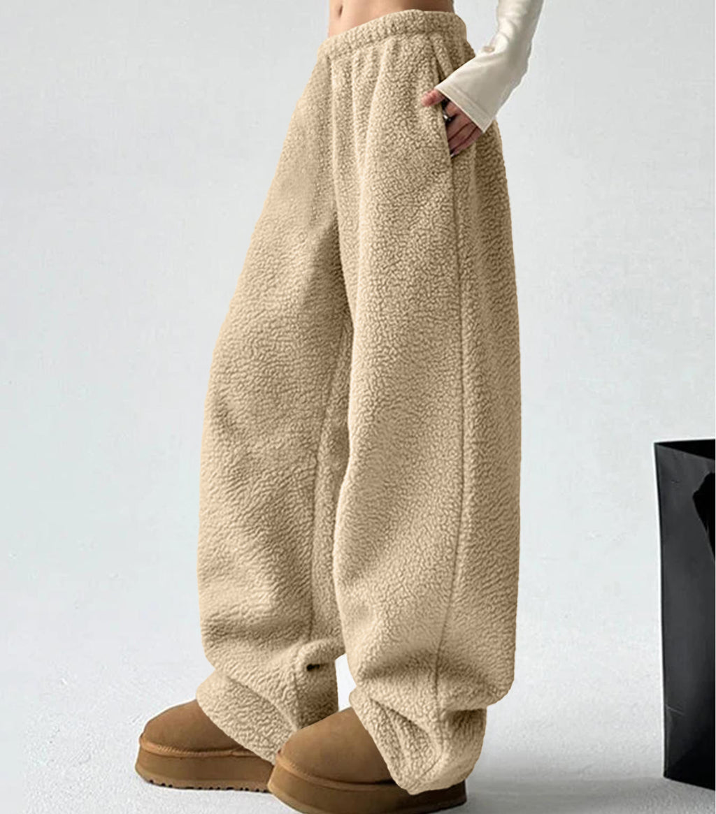 Sherpa Fleece Wide Leg Pull On Pants - Apricot - 2