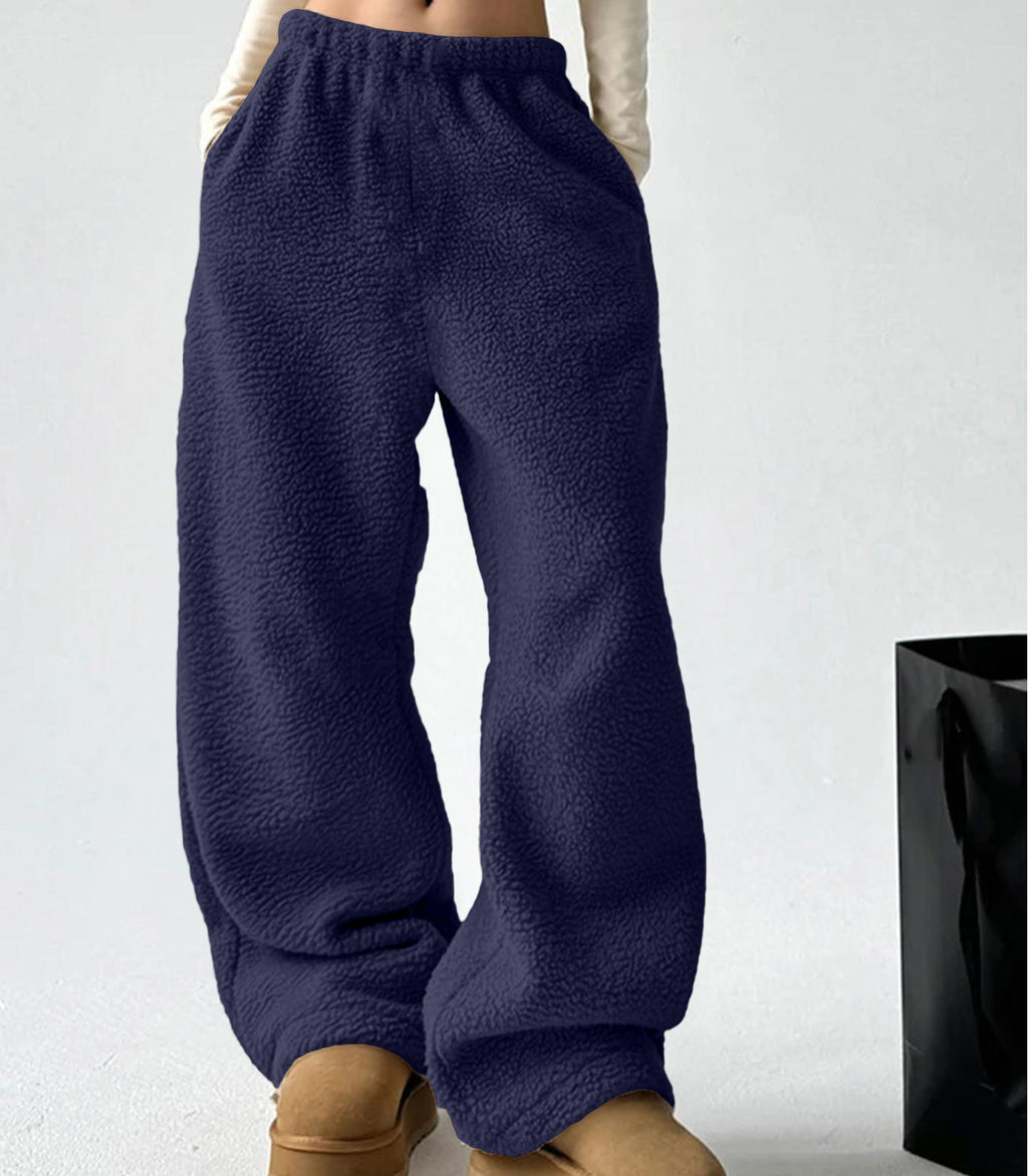 Sherpa Fleece Wide Leg Pull On Pants - DarkBlue