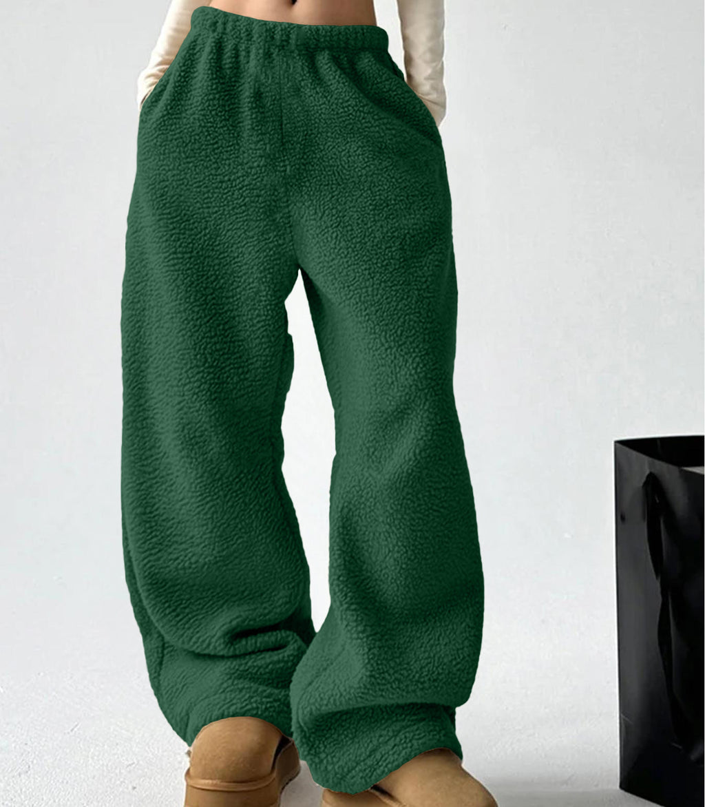 Sherpa Fleece Wide Leg Pull On Pants - Green