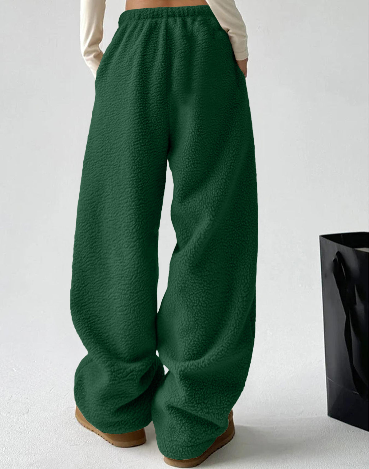Sherpa Fleece Wide Leg Pull On Pants - Green - 1