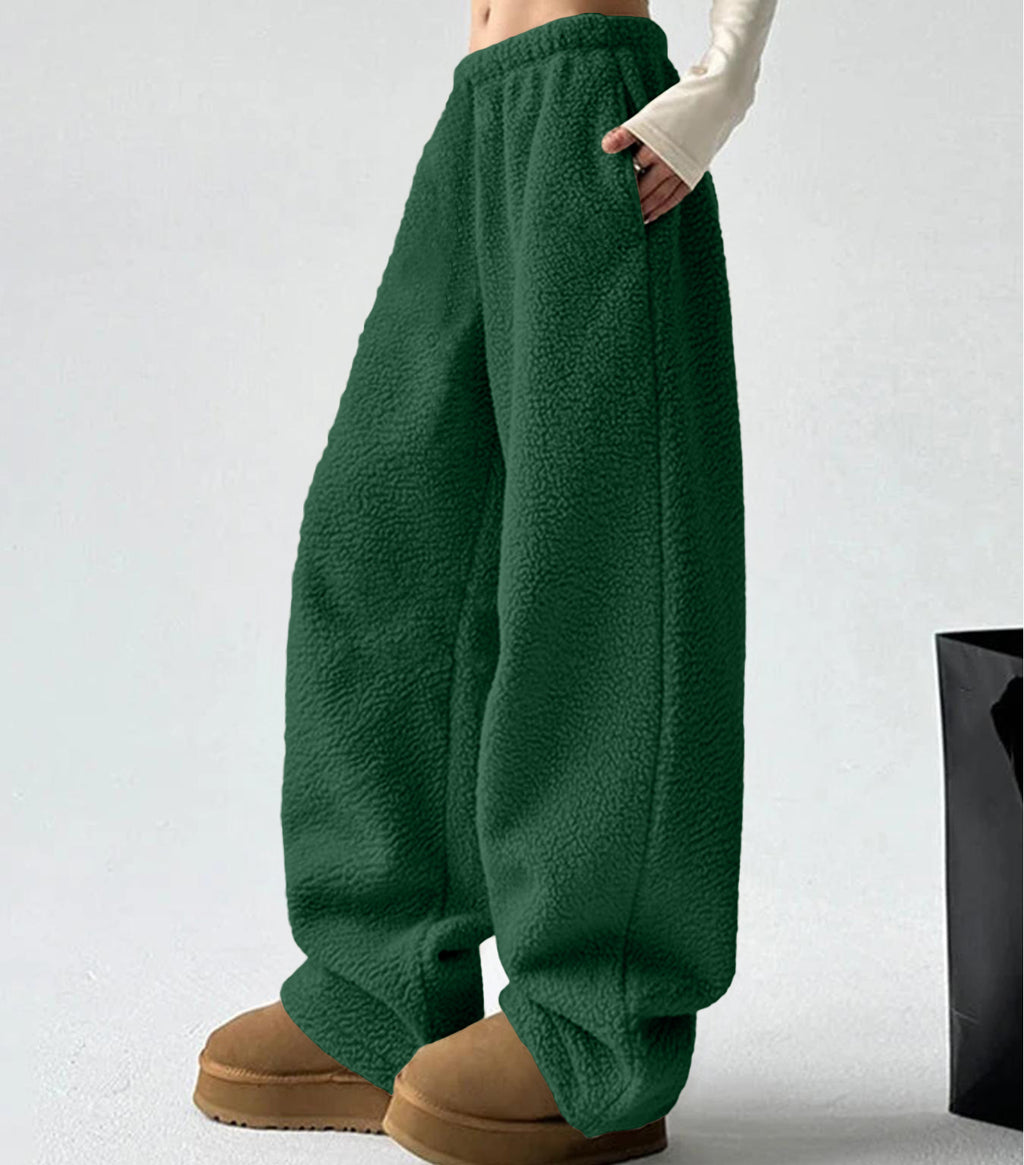 Sherpa Fleece Wide Leg Pull On Pants - Green - 2