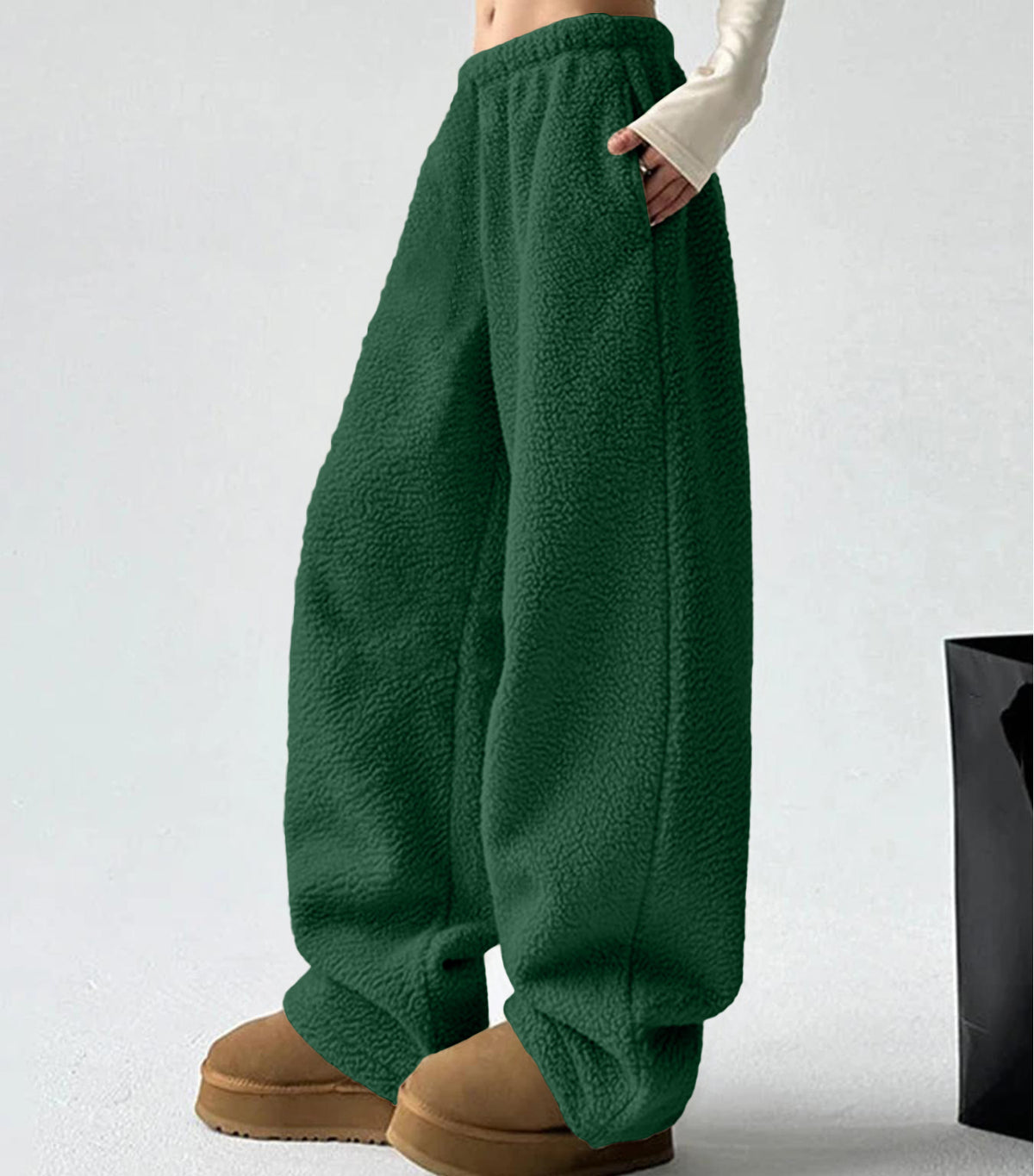 Sherpa Fleece Wide Leg Pull On Pants - Green - 2