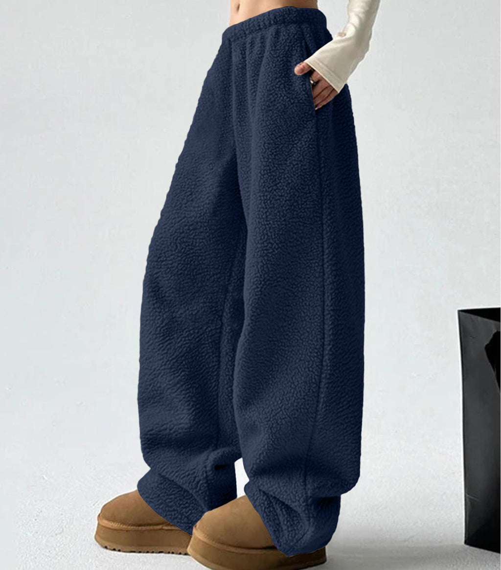 Sherpa Fleece Wide Leg Pull On Pants - Navyblue - 1