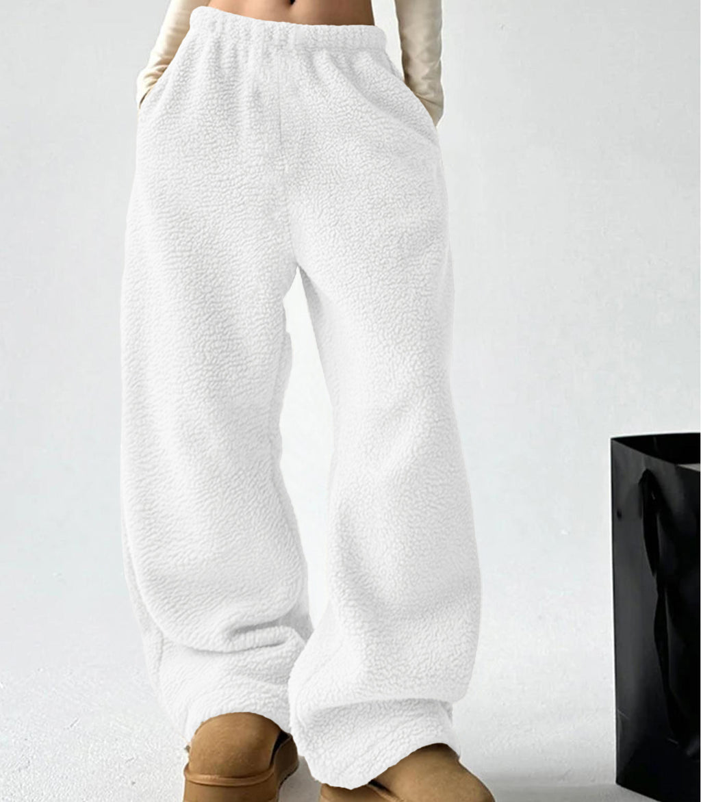 Sherpa Fleece Wide Leg Pull On Pants - White