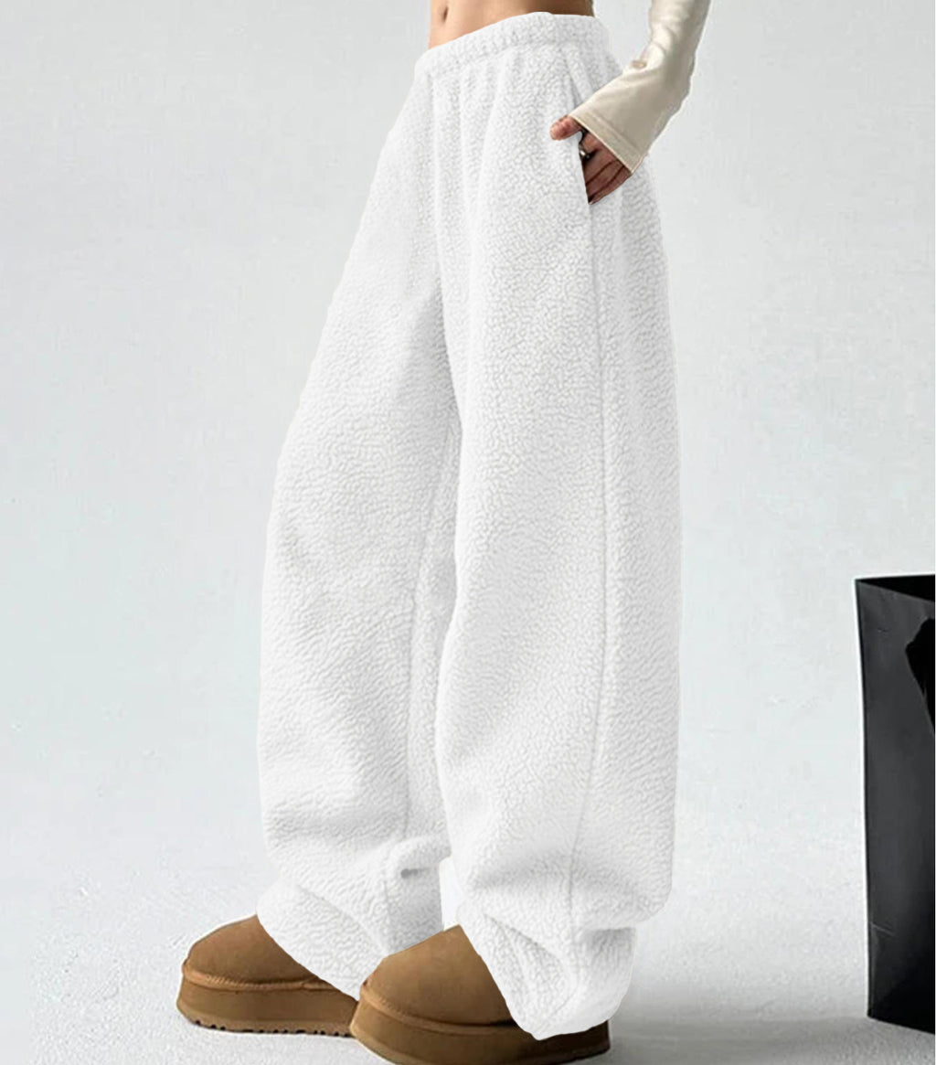 Sherpa Fleece Wide Leg Pull On Pants - White - 2