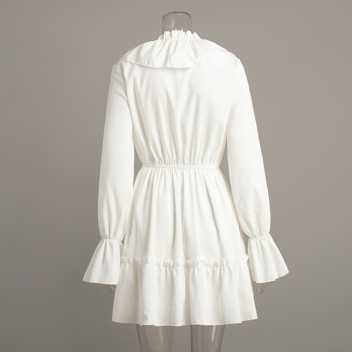 Ruffled Bell Sleeve Chiffon Mini Dress - White - 5