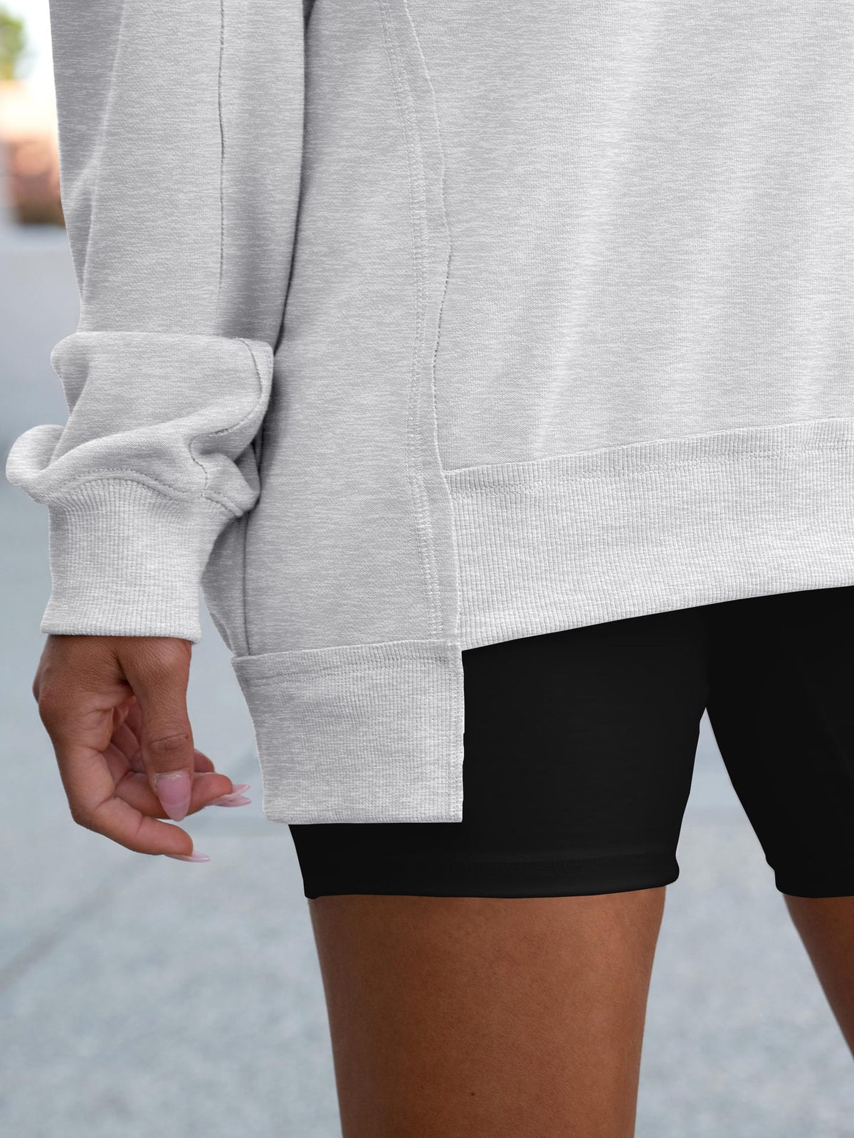 Oversized Split Neck Side Slit Sweatshirt - Gray - 1