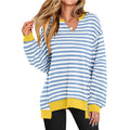 Oversized Split Neck Side Slit Sweatshirt - LtBStripe