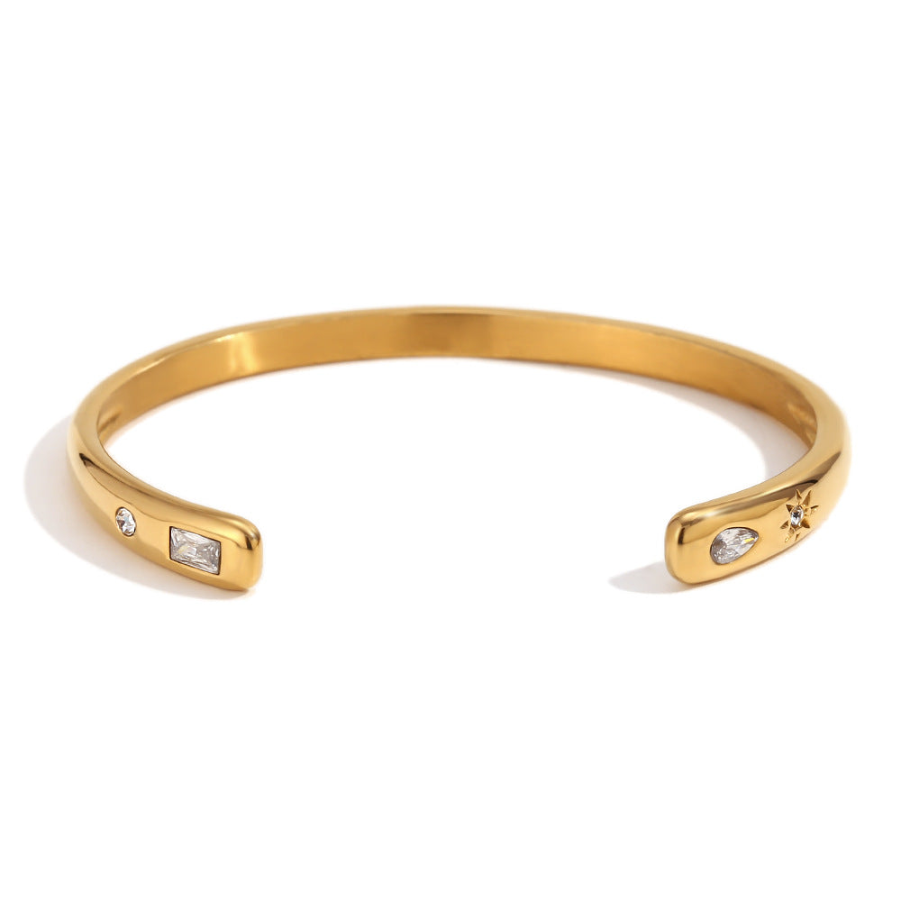 Star Set Crystal Cuff Bracelet and Ring - Gold