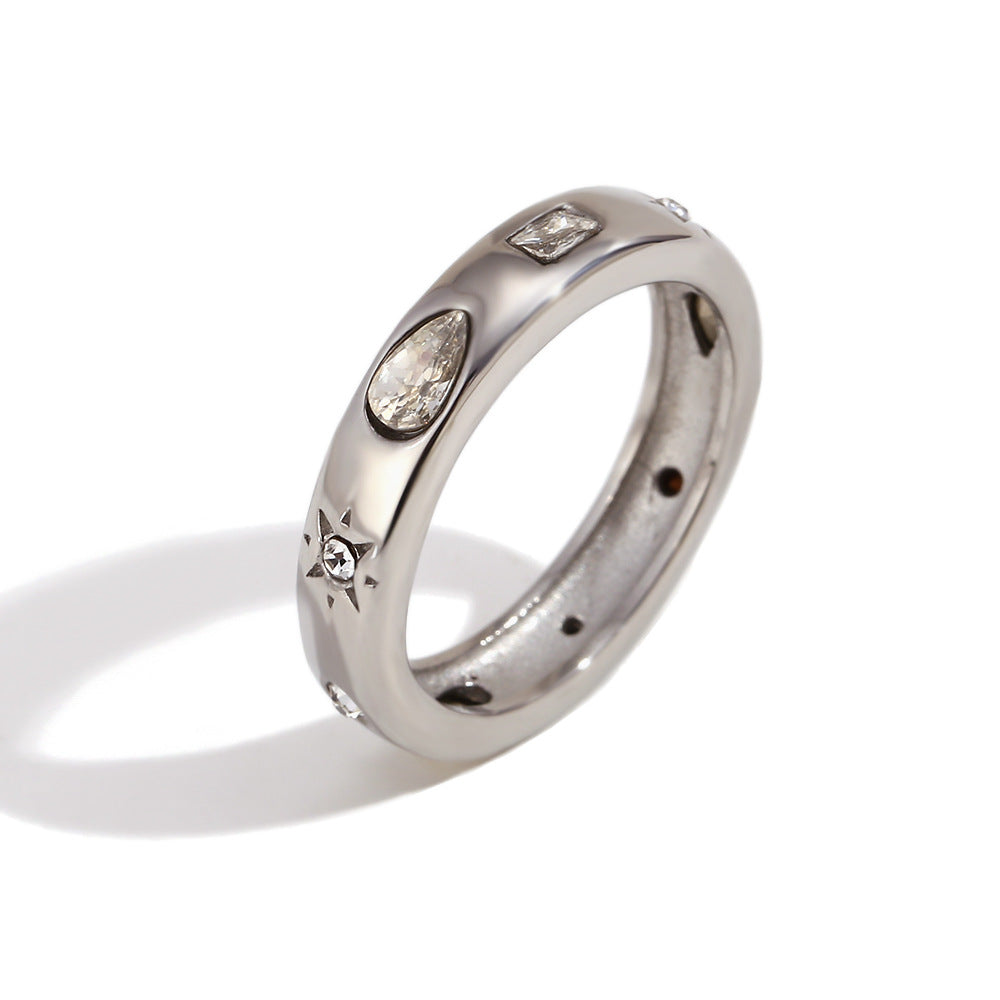 Star Set Crystal Cuff Bracelet and Ring - R-Sliver-6