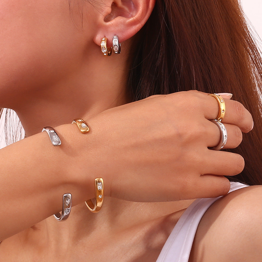 Star Set Crystal Cuff Bracelet and Ring