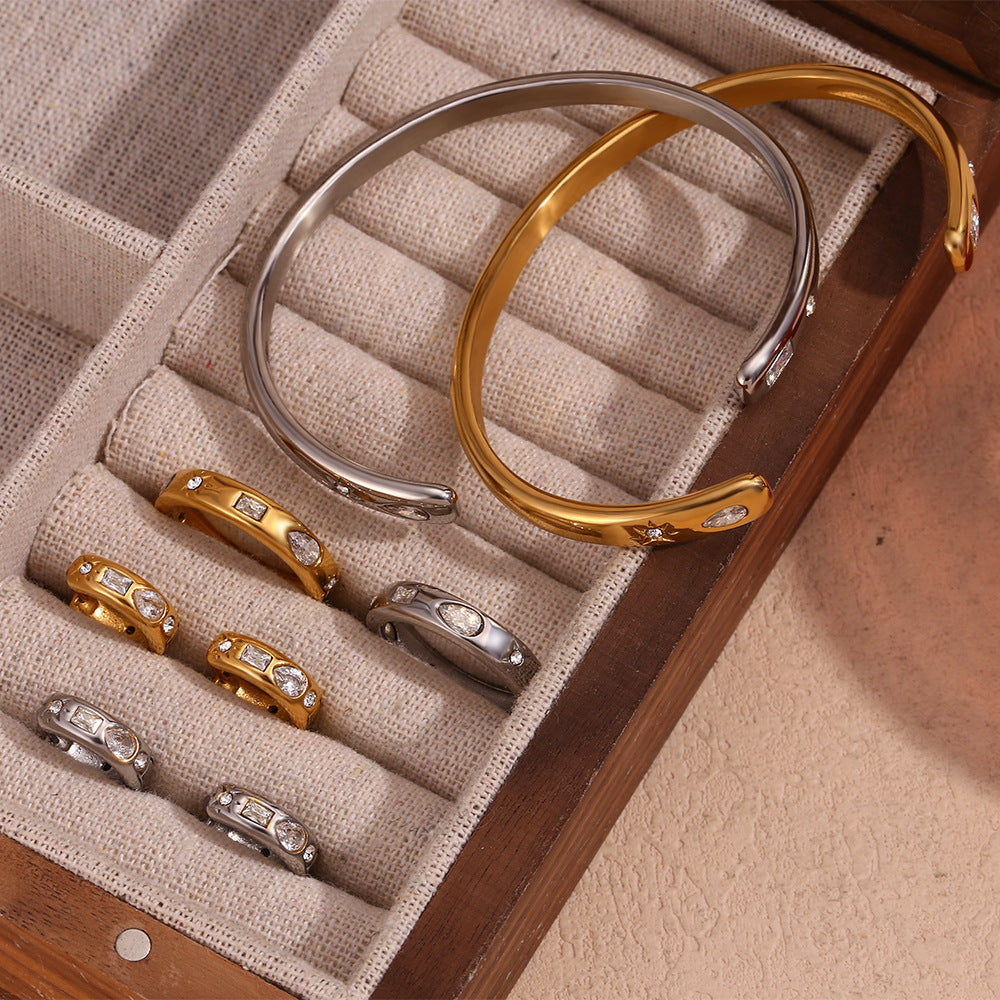Star Set Crystal Cuff Bracelet and Ring - view 1