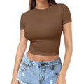 Fitted Crew Neck Cropped Baby Tee - Coffee