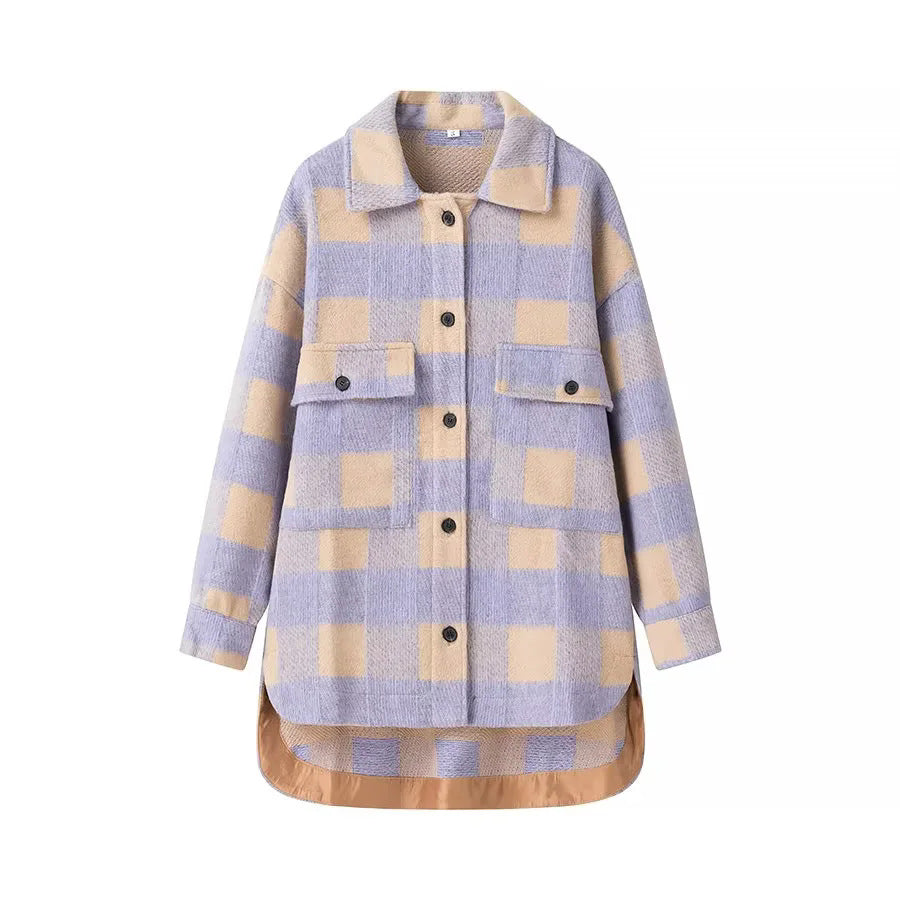 Buffalo Plaid Oversized Shirt Jacket - Purple
