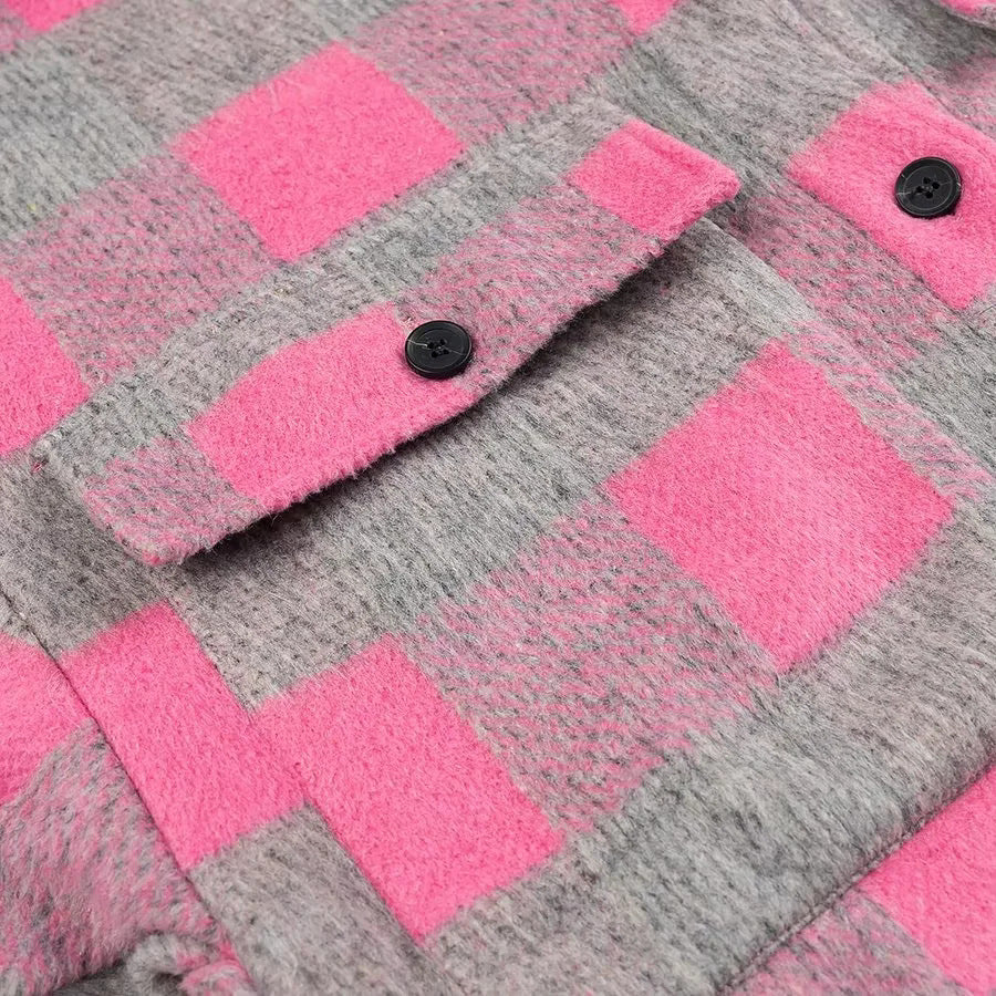Buffalo Plaid Oversized Shirt Jacket - Rosered - 3
