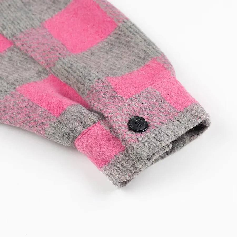 Buffalo Plaid Oversized Shirt Jacket - Rosered - 4