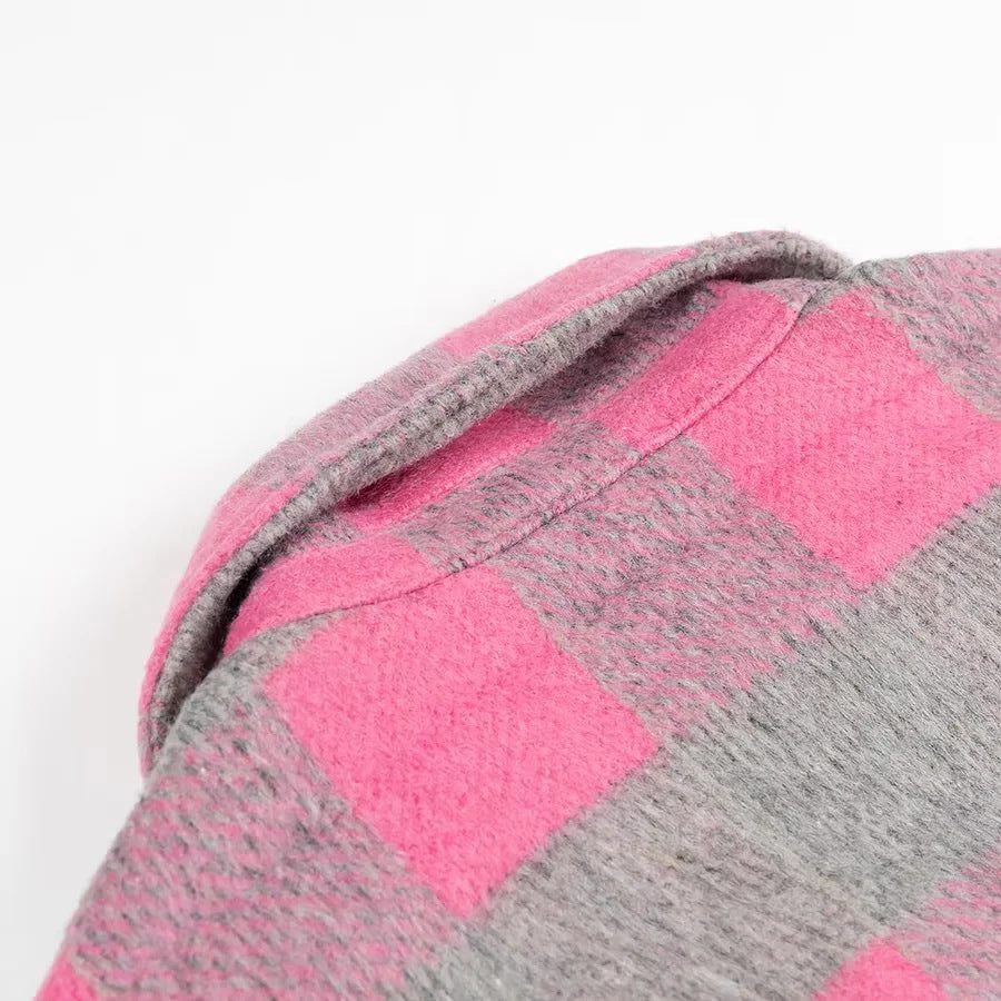Buffalo Plaid Oversized Shirt Jacket - Rosered - 6