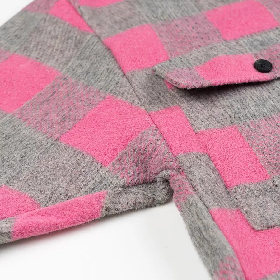 Buffalo Plaid Oversized Shirt Jacket - Rosered - 8