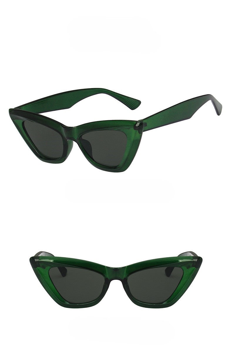Retro Triangle Cat Eye Sunglasses - Green - 1