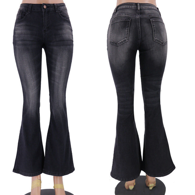 Stretch Low Rise Flare Denim Jeans - Black