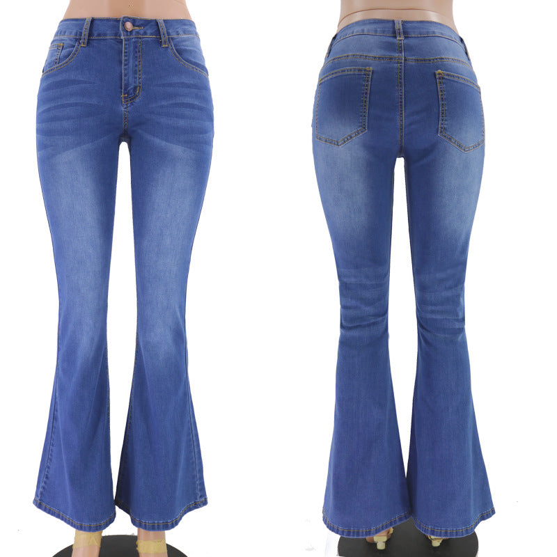 Stretch Low Rise Flare Denim Jeans - Blue