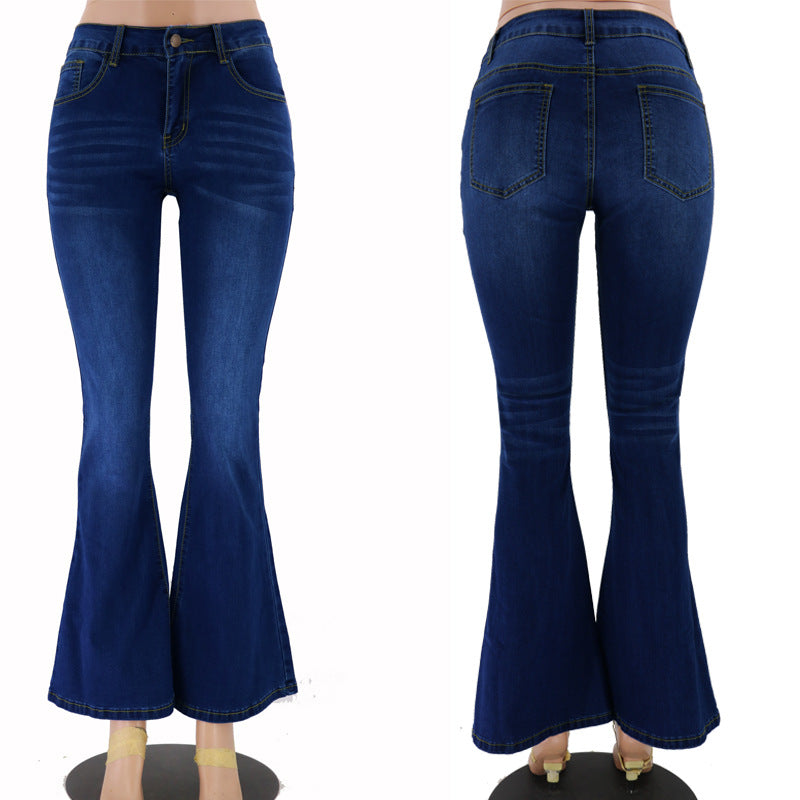 Stretch Low Rise Flare Denim Jeans - DarkBlue