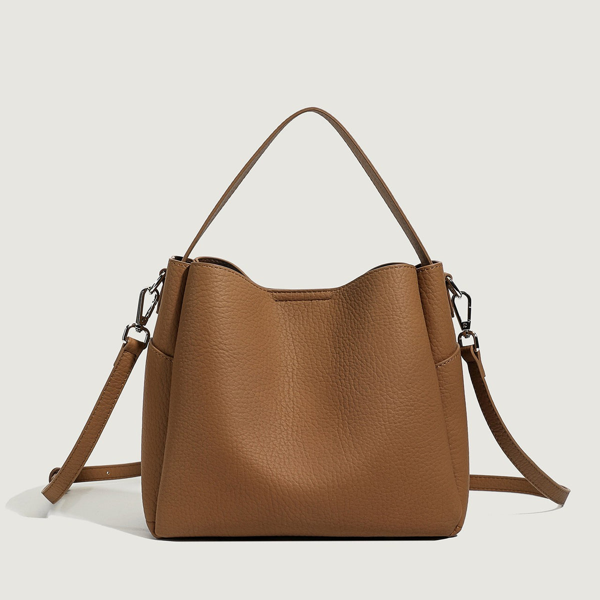 Pebbled Faux Leather Bucket Bag with Crossbody Strap