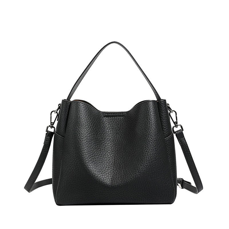 Pebbled Faux Leather Bucket Bag with Crossbody Strap