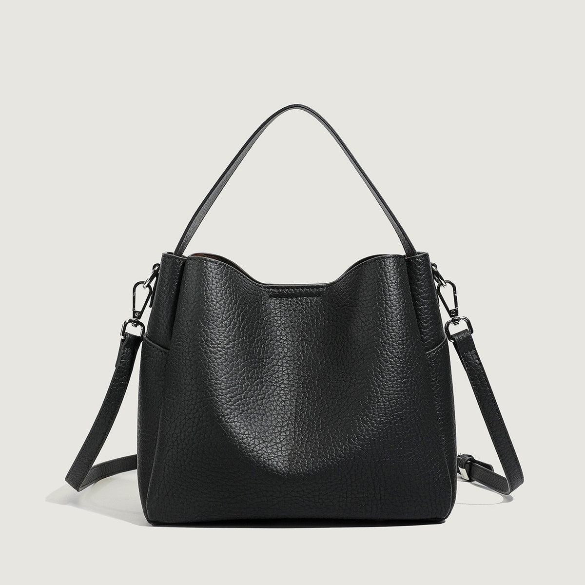 Pebbled Faux Leather Bucket Bag with Crossbody Strap