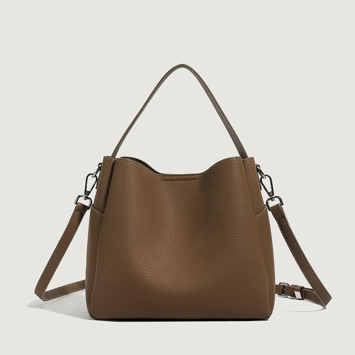 Pebbled Faux Leather Bucket Bag with Crossbody Strap