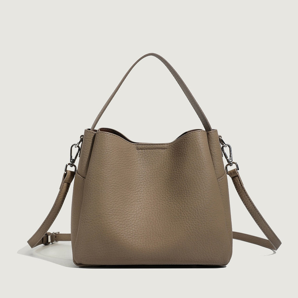 Pebbled Faux Leather Bucket Bag with Crossbody Strap