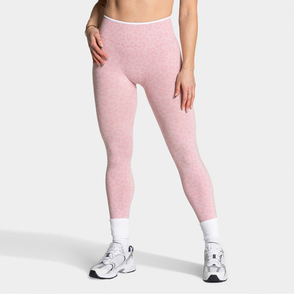 Leopard Seamless Contrast Trim High Waist Gym Leggings - Pink
