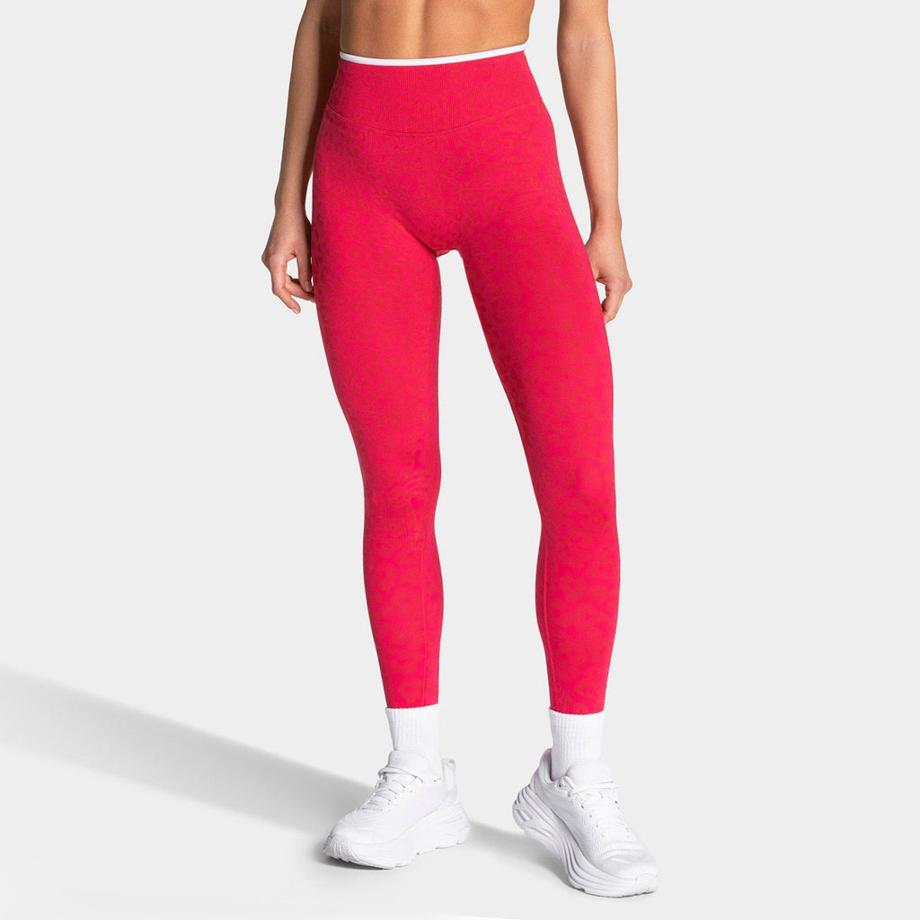 Leopard Seamless Contrast Trim High Waist Gym Leggings - Raspberry