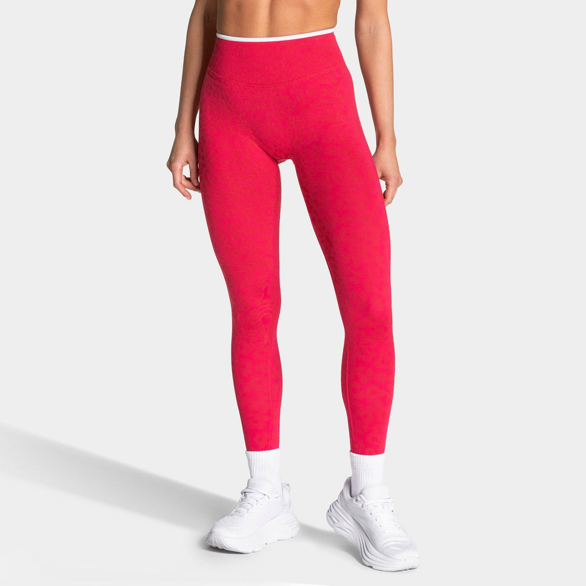 Leopard Seamless Contrast Trim High Waist Gym Leggings - Raspberry