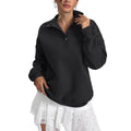 Snap Placket Collared Oversized Sweatshirt - Black