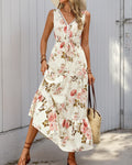 Floral Tiered Sleeveless Maxi Dress - White