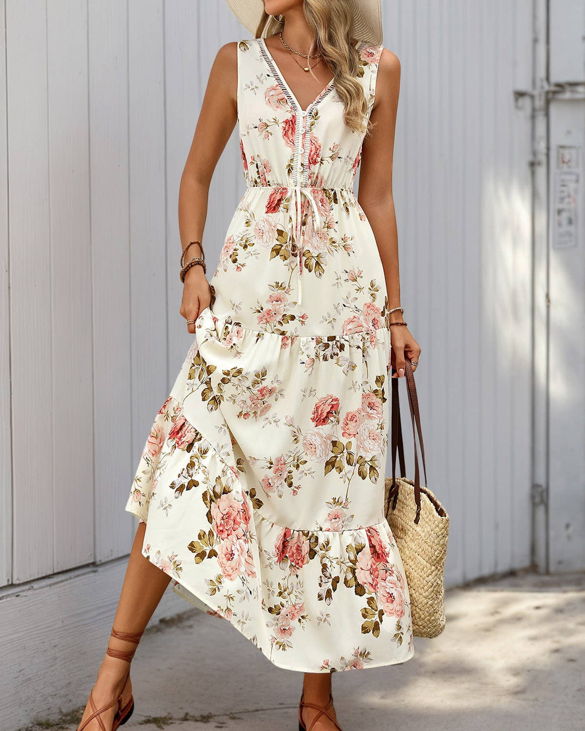 Floral Tiered Sleeveless Maxi Dress