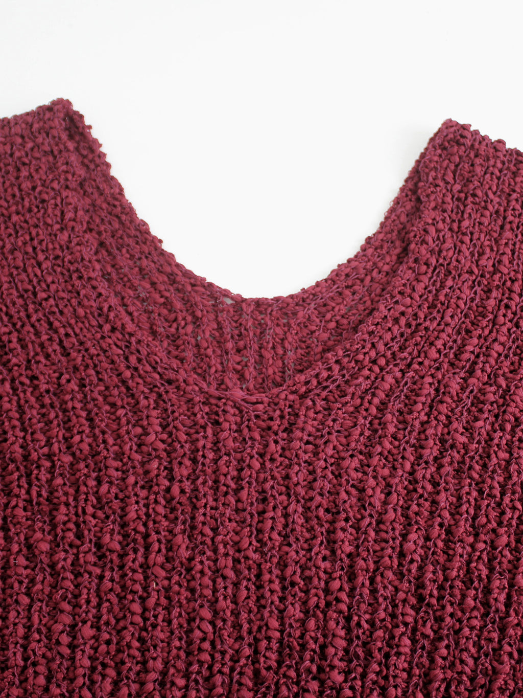 Off Shoulder Deep V Back Knit Sweater - WineRed - 2