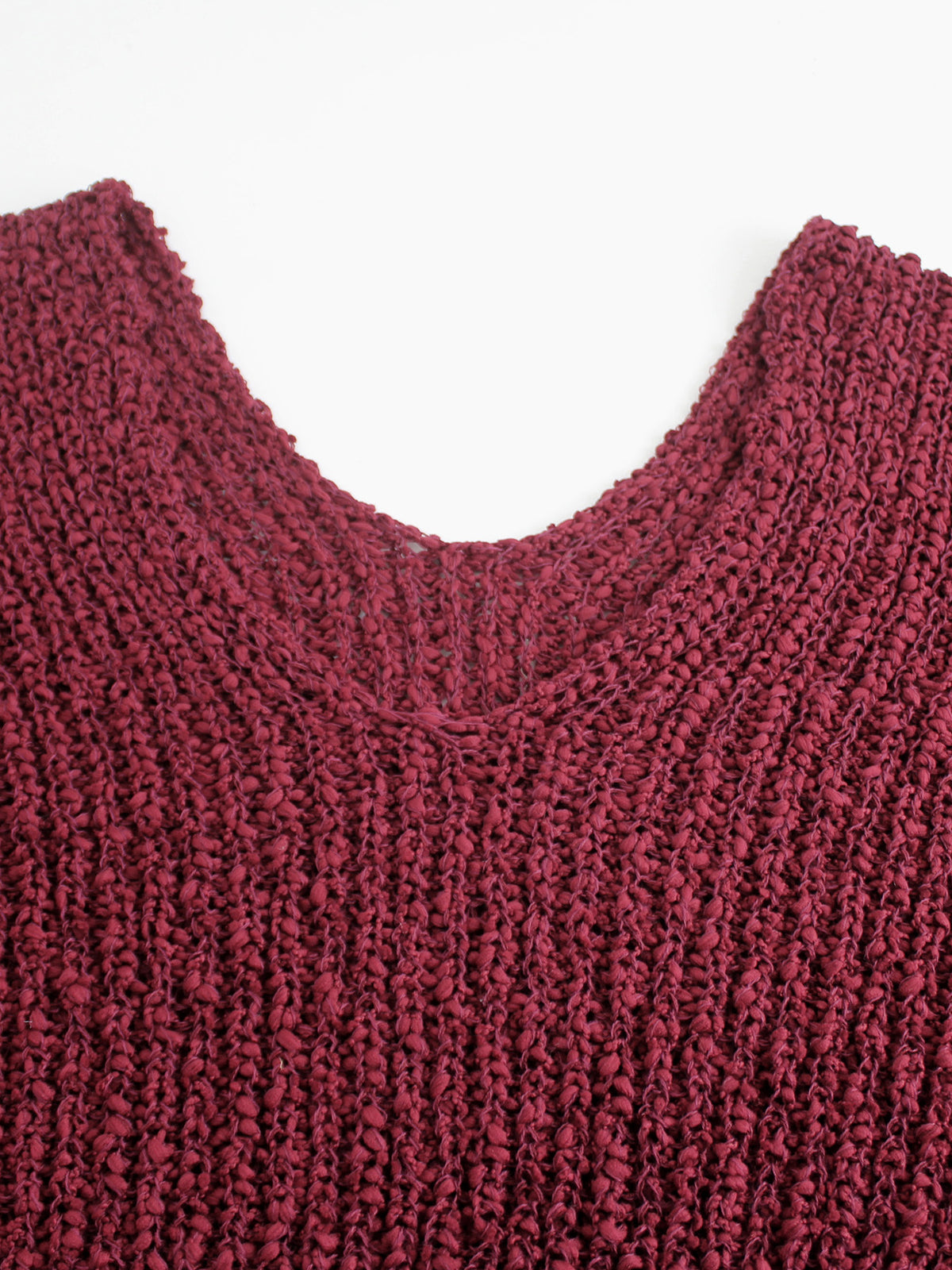 Off Shoulder Deep V Back Knit Sweater - WineRed - 2
