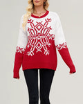 Colorblock Snowflake Jacquard Knit Sweater - Red