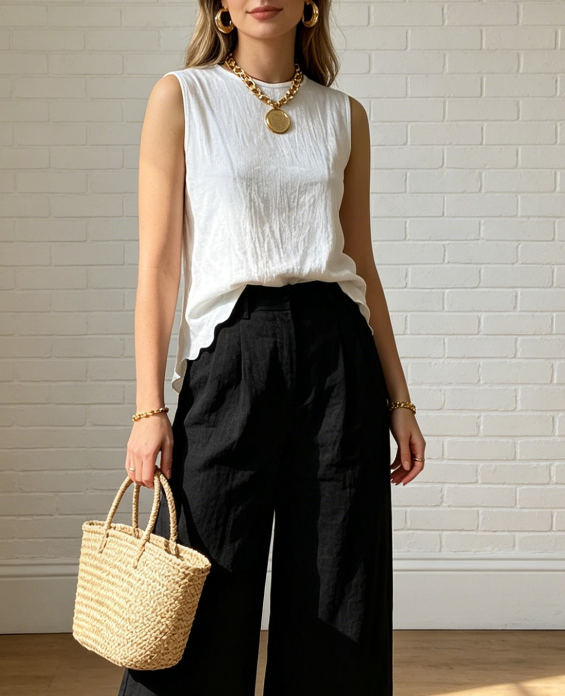 Scalloped Hem Sleeveless Linen Tank Top - view 1