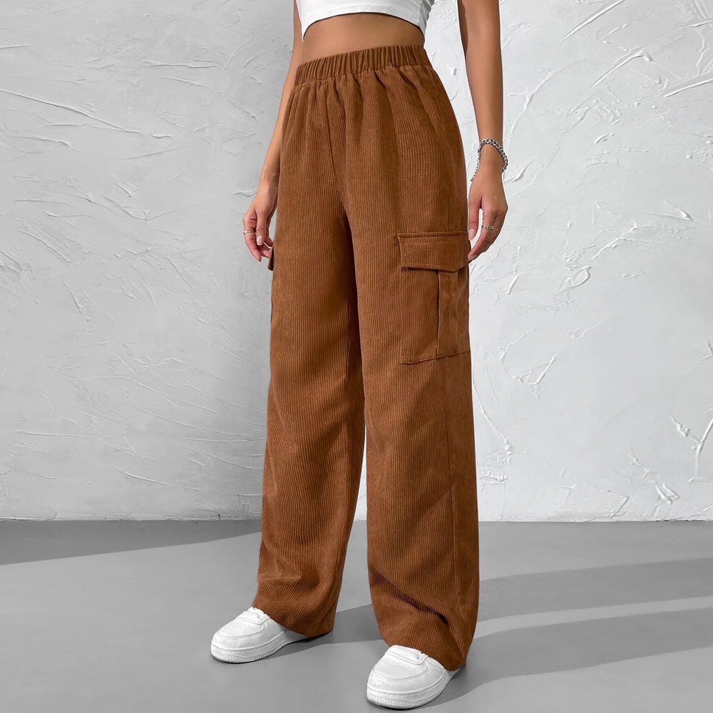 Corduroy Cargo Pocket Wide Leg Pants - Caramel
