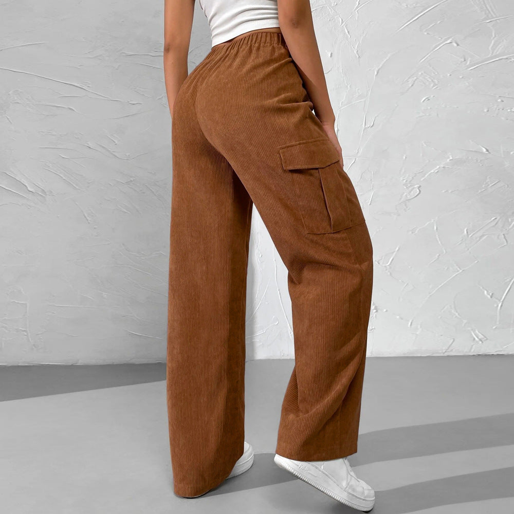 Corduroy Cargo Pocket Wide Leg Pants - Caramel - 2