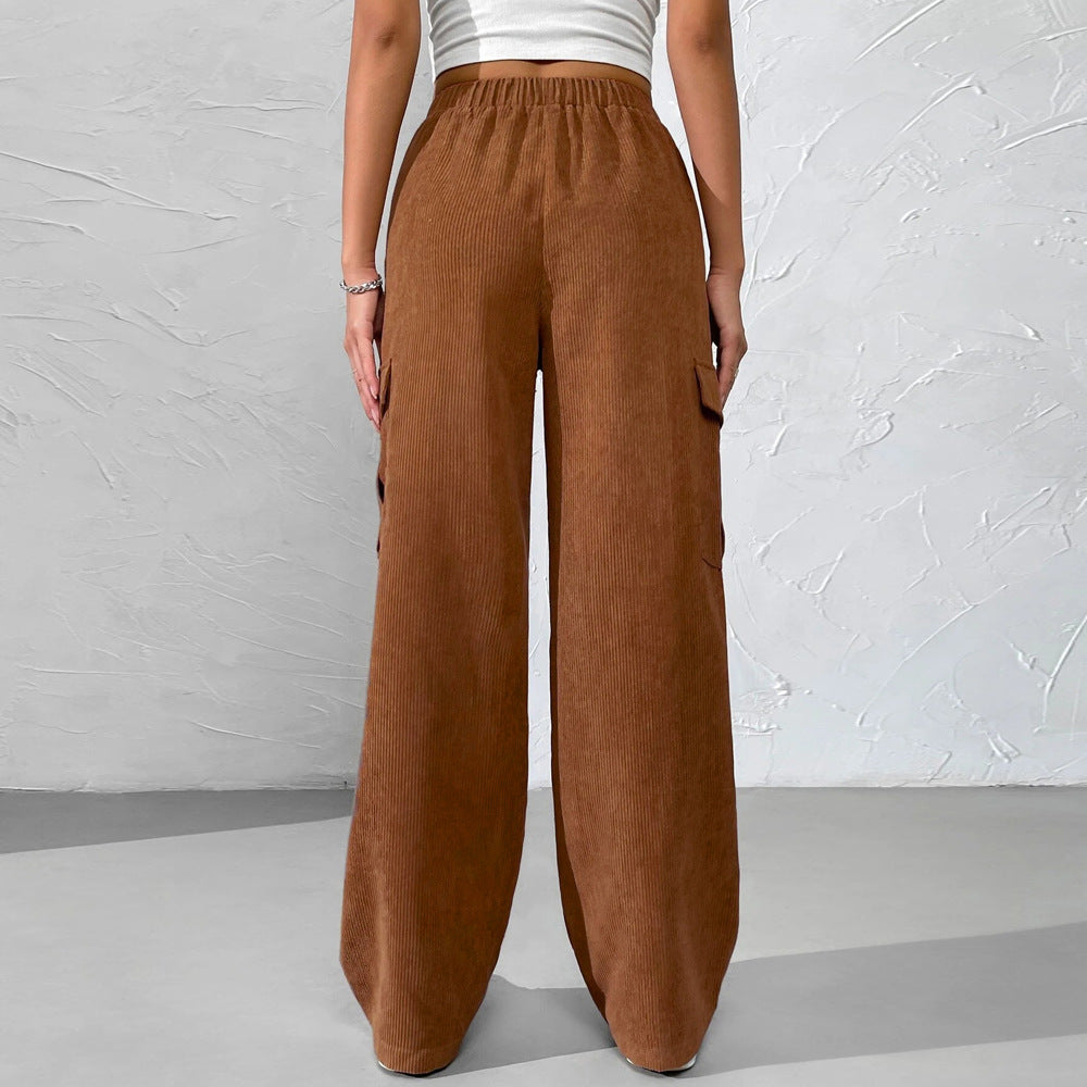Corduroy Cargo Pocket Wide Leg Pants - Caramel - 3