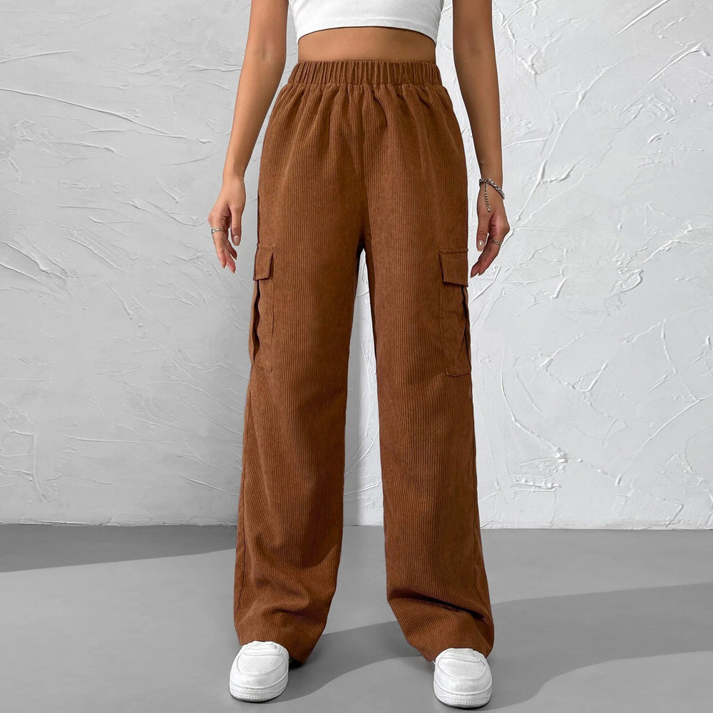 Corduroy Cargo Pocket Wide Leg Pants - Caramel - 4