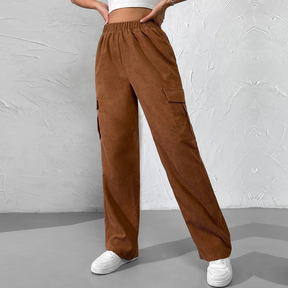 Corduroy Cargo Pocket Wide Leg Pants - Caramel - 5