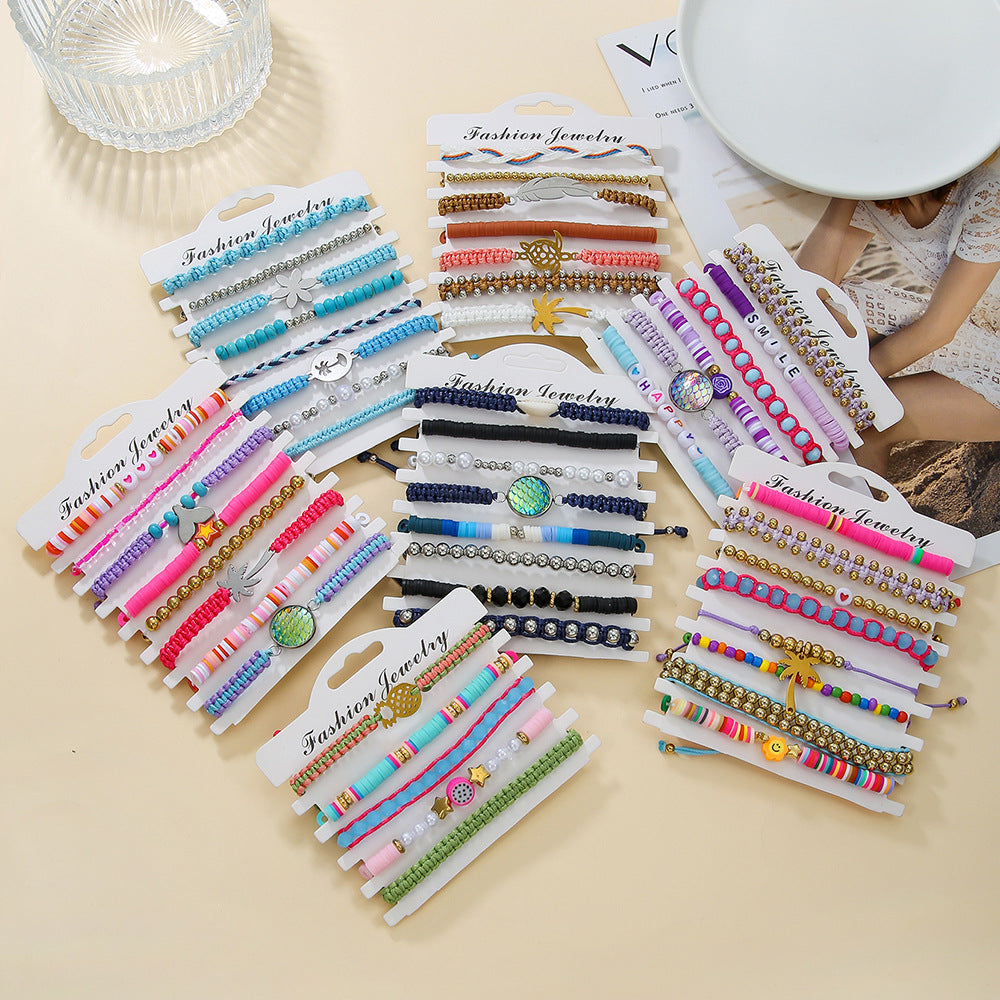 Beaded Charm Bracelet Multi Strand Set