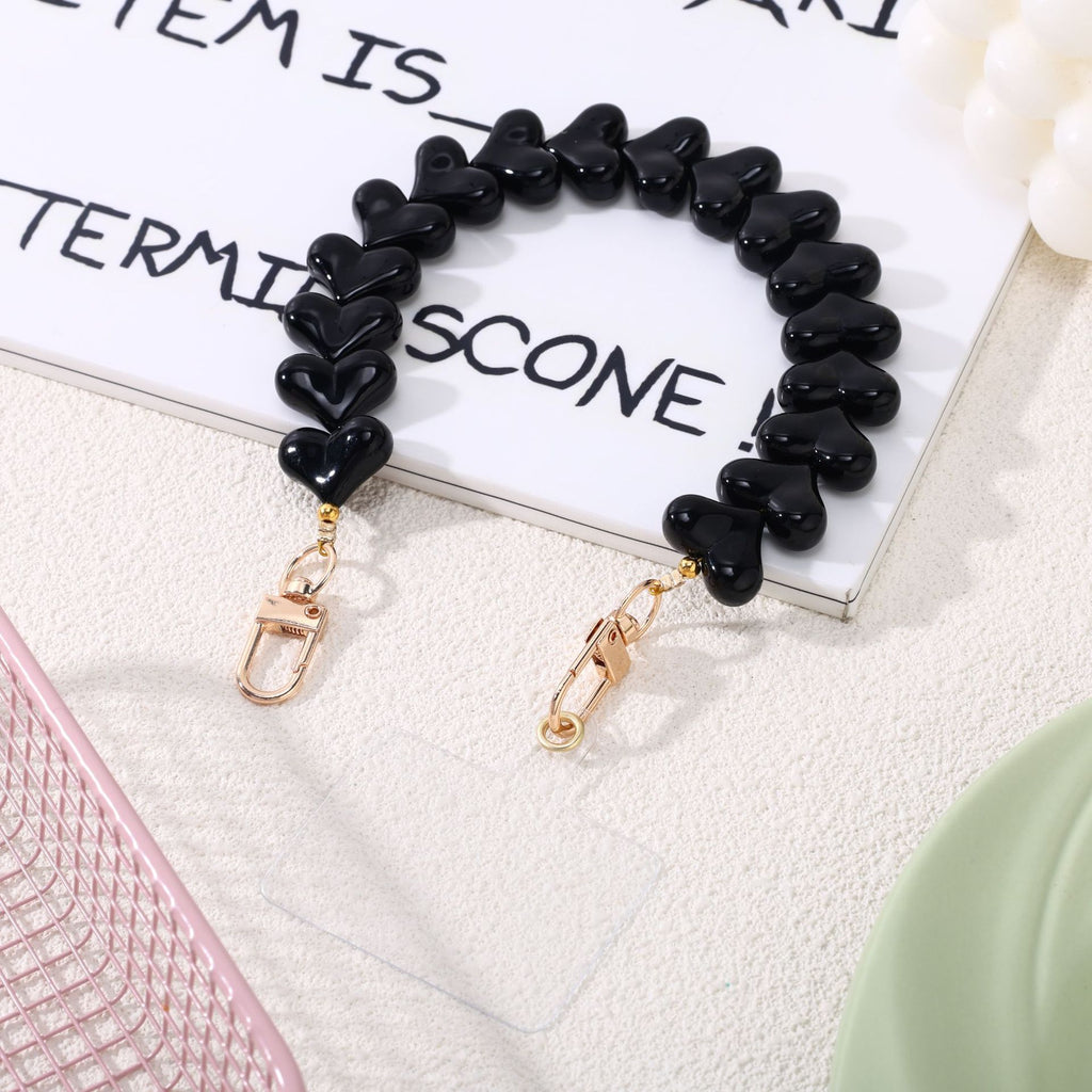 Glossy Chunky Heart Bead Bag Handle Strap - Black
