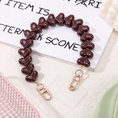 Glossy Chunky Heart Bead Bag Handle Strap - Dark_Brown