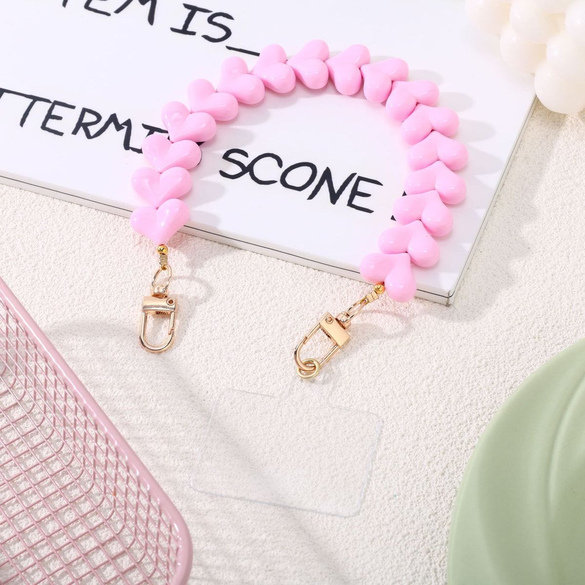 Glossy Chunky Heart Bead Bag Handle Strap - Pink
